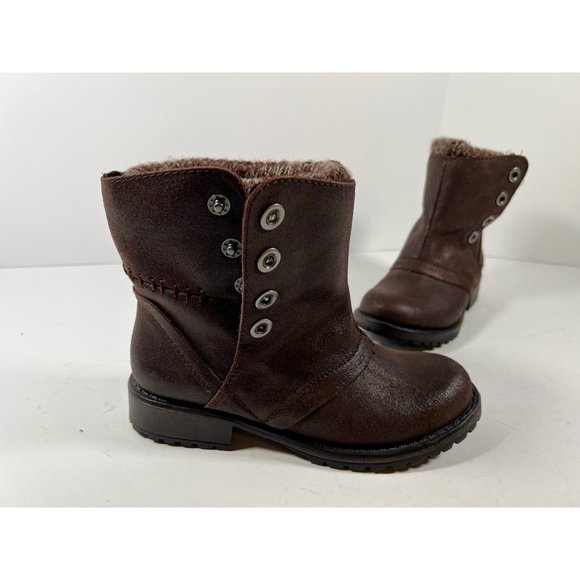 Nine West Shoes - Nine West Womens Rockedgd Ankle Boots Booties Brown Leather Flat Heel Snap 5